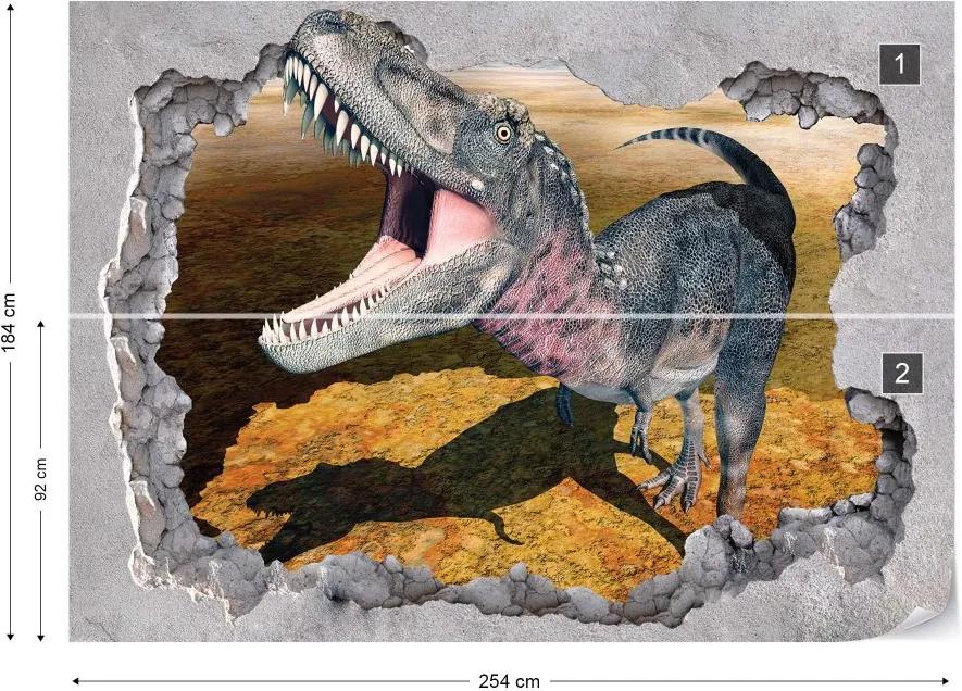 GLIX Fototapet - Dinosaur 3D Jumping Out Of Hole In Wall Vliesová tapeta  - 254x184 cm