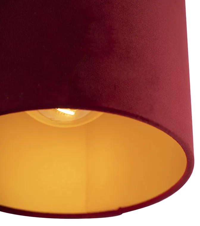 Lampă de tavan cu nuanță de velur roșu cu auriu 20 cm - negru Combi