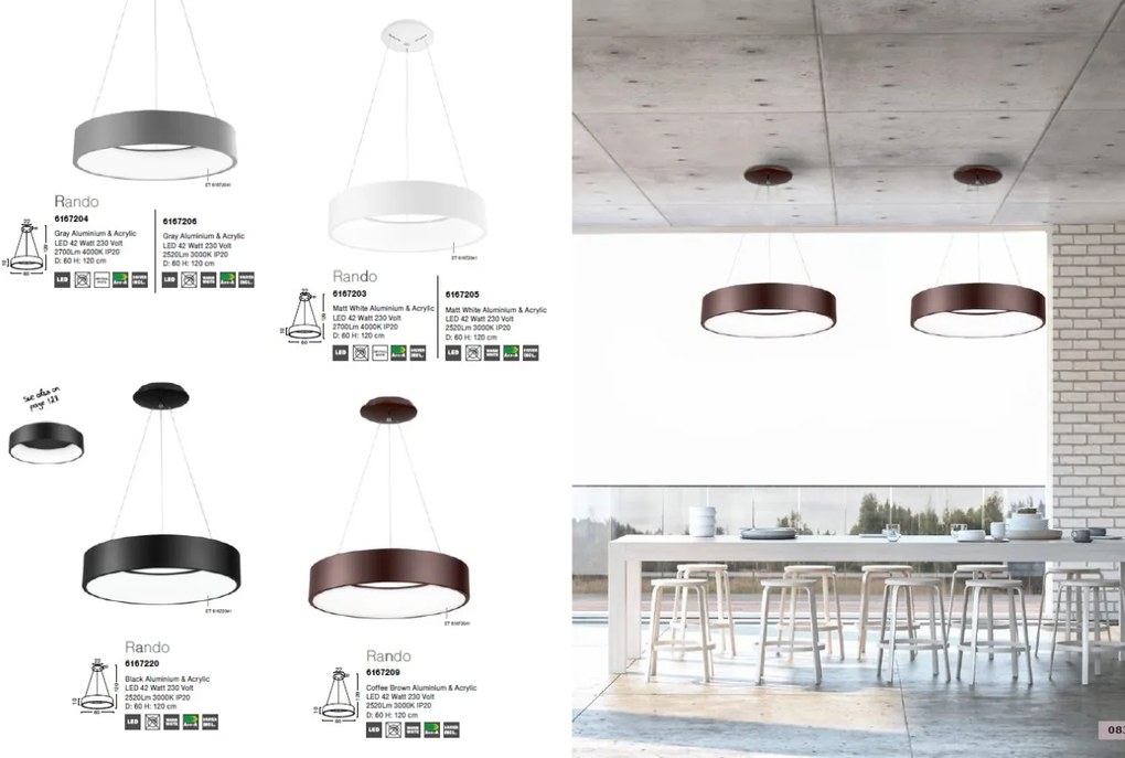 Lustra moderna suspendata LED 3000K 60cm RANDO alb NVL-6167205