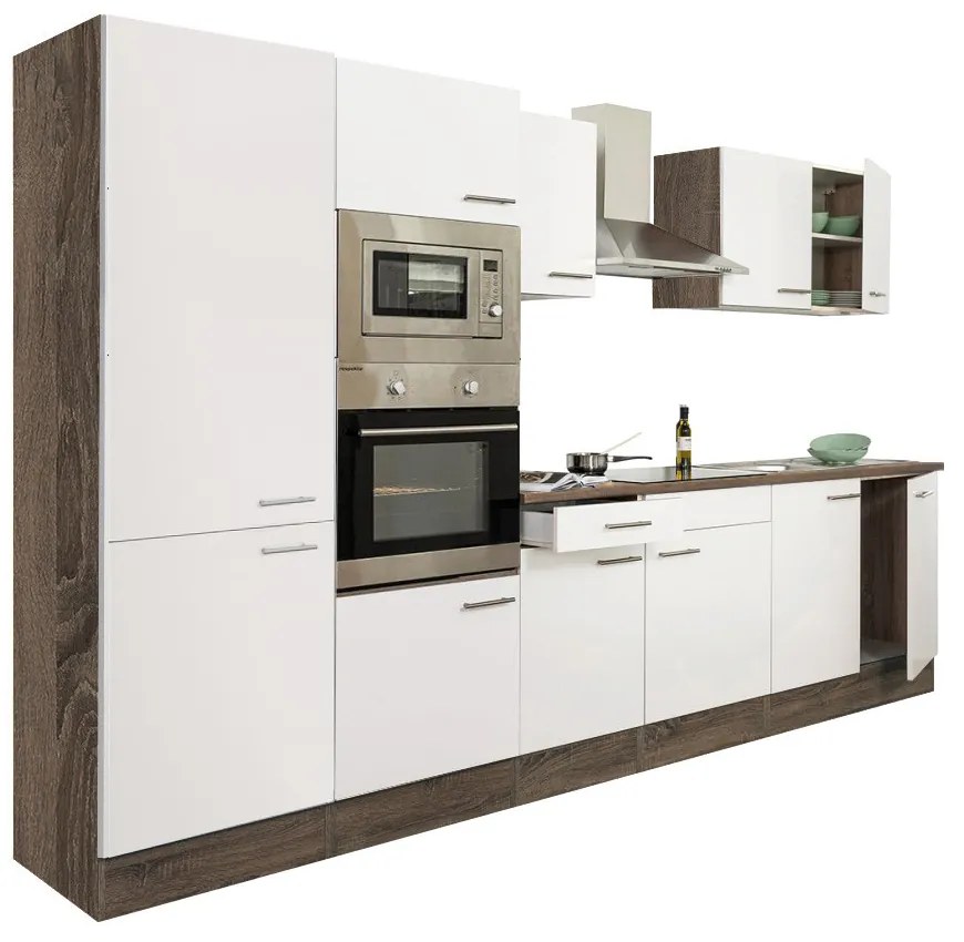 Mobilă de bucătărie Yorki 330, corp din stejar Yorki, față alb satinat, dulap cu raft