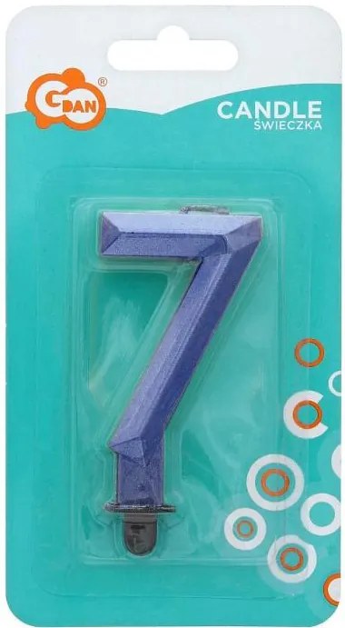 Numere Diamond Metallic Lumânare albastră numărul 7, lumânare de tort 7