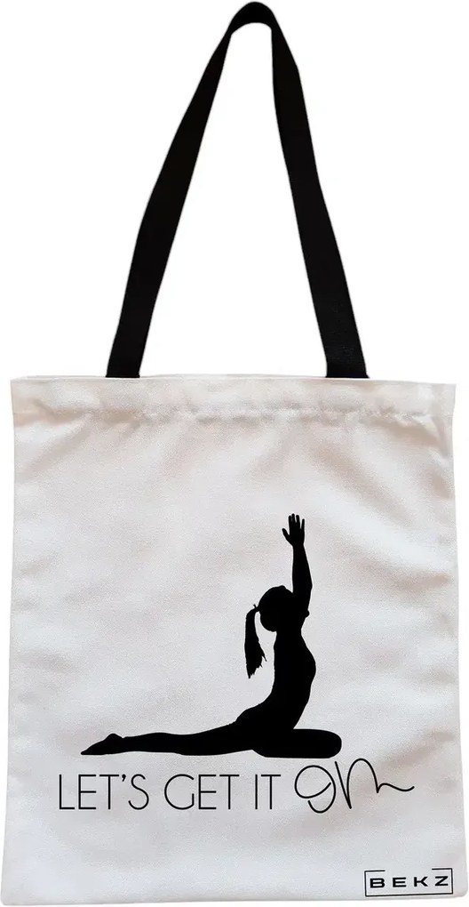 Sacosa de Panza pentru Cumparaturi, Geanta Tote, Yoga Let's get it on, Cu fermoar, 38x34.5 cm, Alba, BEKZ®