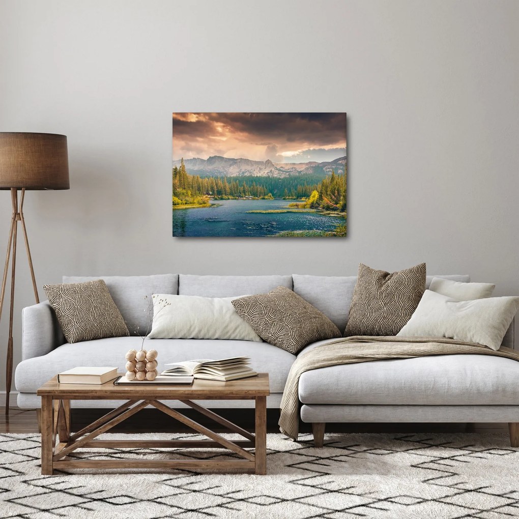Tablou cu râu montan și munți (70x50 cm)