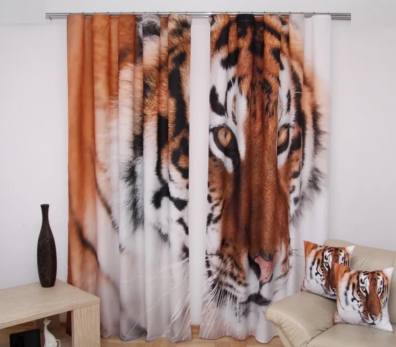 Draperie decorativă gata cusută cu model tigru Lăţime: 160 cm | Lungime: 250 cm (într-un set de 2 bucăți)