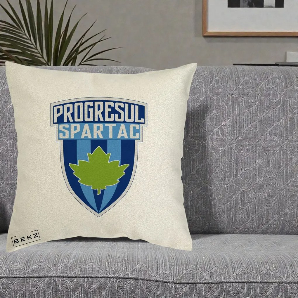 Perna Personalizata Progresul Spartac Fotbal, 40x40 cm, Ecru, Husa Detasabila, Perna Inclusa, BEKZ®
