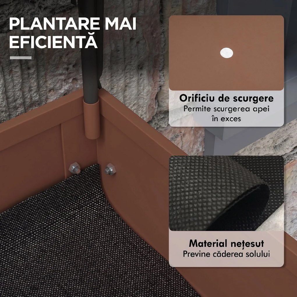 Outsunny Strat de Gradină Înălțat cu Acoperiș de Sera, Jardiniera Mobilă cu Roți și Raft Inferior pentru Legume, Flori, Ierburi | Aosom Romania