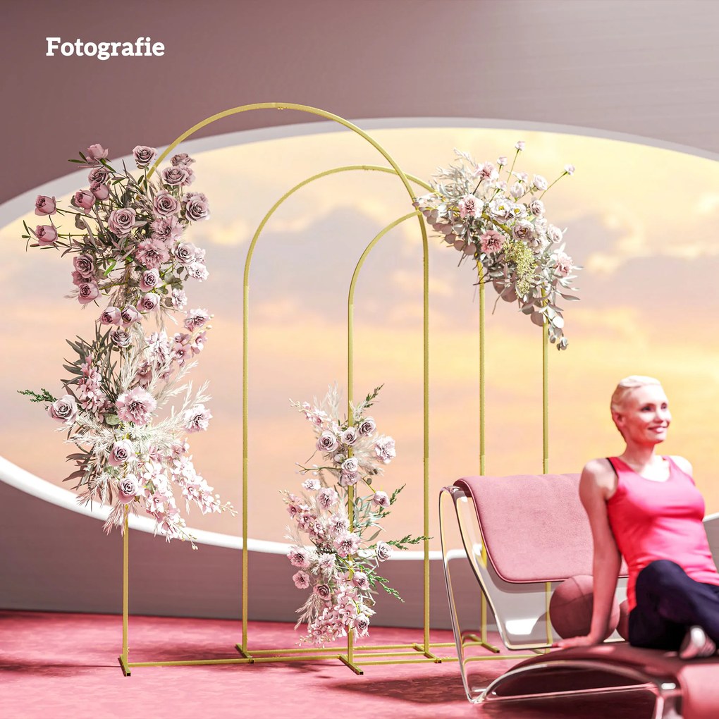 Outsunny Set de 3 Arcade de Grădină pentru Nunți, 120x40x220 cm, Auriu | Aosom Romania