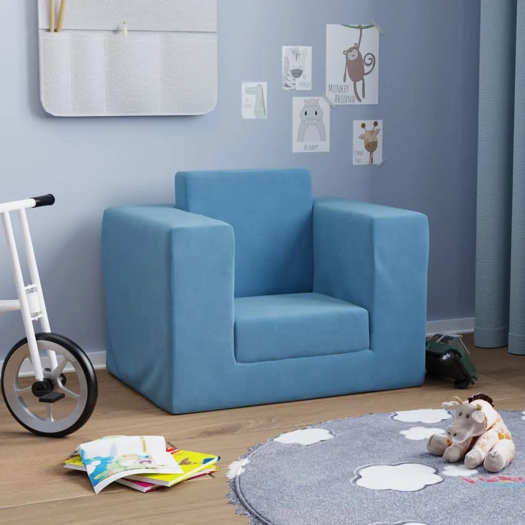 341849 vidaXL Canapea extensibilă pentru copii, albastru, pluș moale