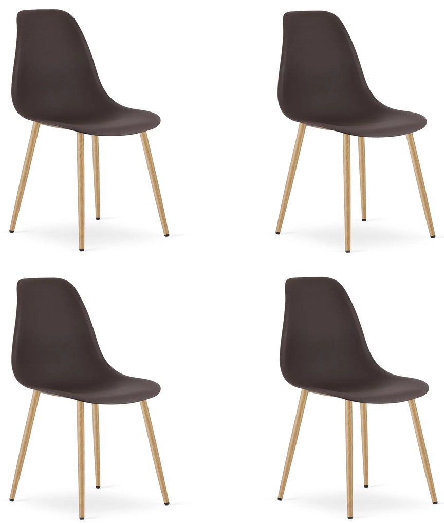 Set 4 Scaune Bucatarie/Dining Velo Plus Maro Picioare Metalice Finisaj Lemn