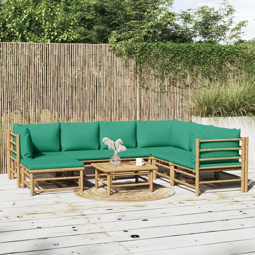 3155159 vidaXL Set mobilier de grădină cu perne verzi, 8 piese, bambus