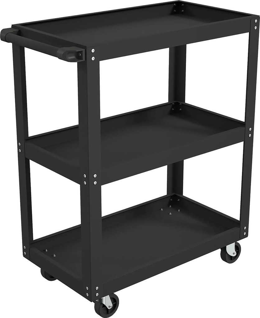 HOMCOM Cărucior pentru Scule cu 3 Rafturi cu Margini Înalte, 70,5x35x82,5 cm, Negru | Aosom Romania