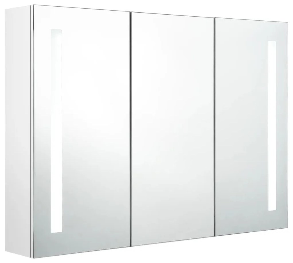 326531 vidaXL Dulap de baie cu oglindă și LED, alb strălucitor, 89x14x62 cm