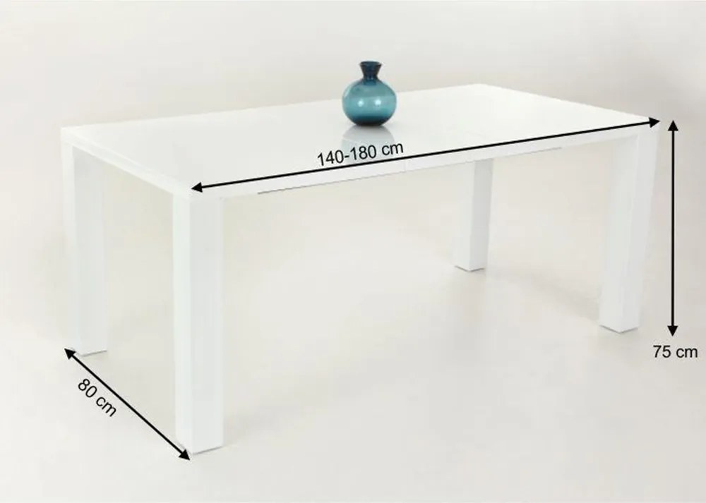 Masă dining extensibilă, alb extra lucios HG, 140-180x80 cm, ASPER NEW TYP 1