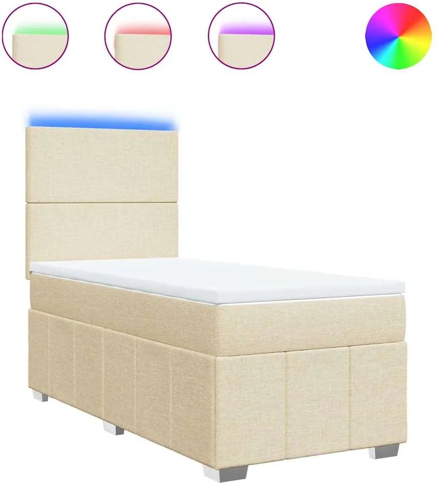 vidaXL Pat box spring cu saltea, crem, 80x200 cm, textil