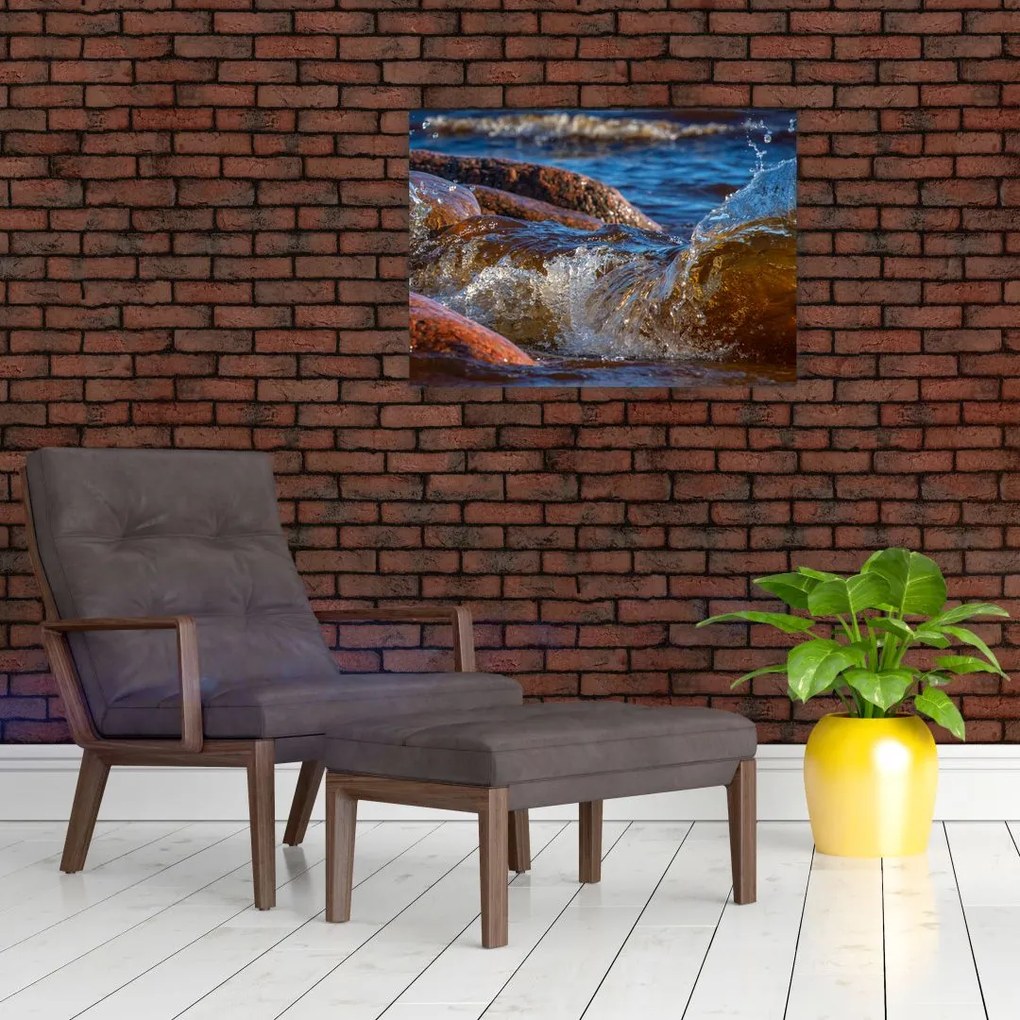 Tablou pe sticlă detailat - apa între pietre (70x50 cm)