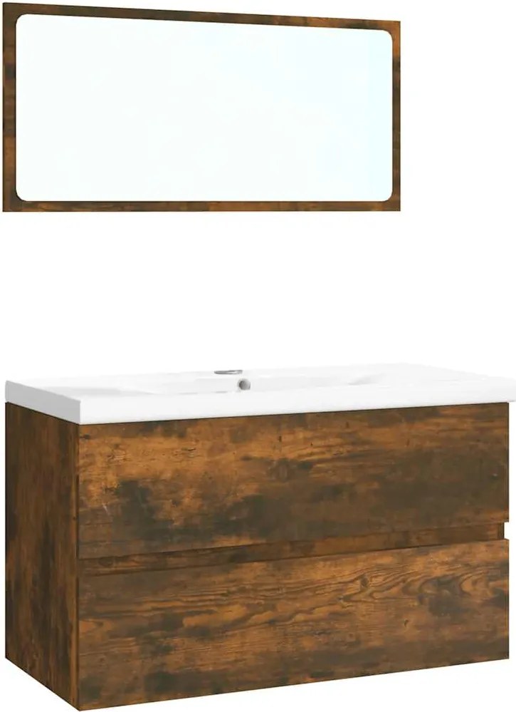vidaXL Set de mobilier de baie, stejar fumuriu, lemn prelucrat
