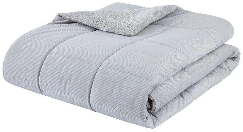 Cuvertură gri deschis matlasată din micropluș pentru pat dublu 200x220 cm Cosy Cord – Catherine Lansfield