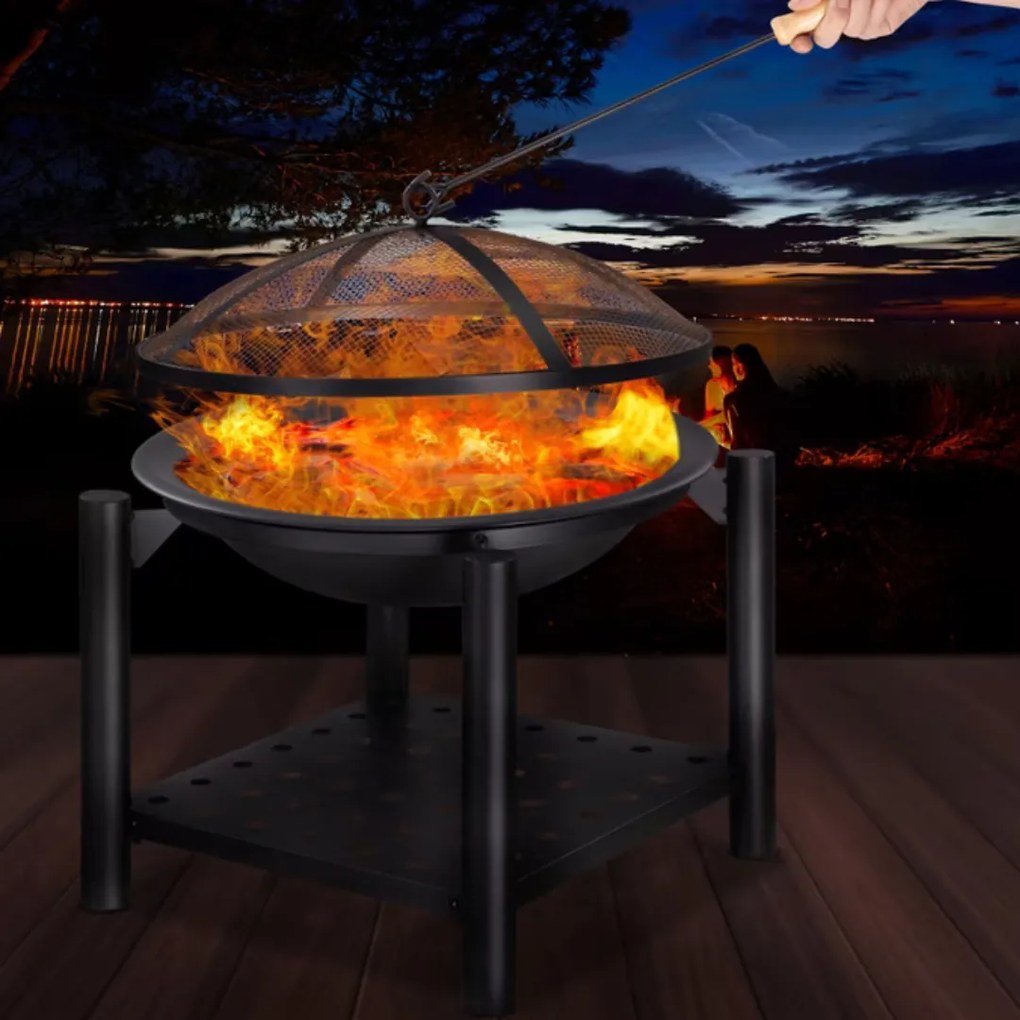 FIRE 101100 Vatra portabilă de foc cu spațiu pentru lemne 55cm, negru Gardebruk