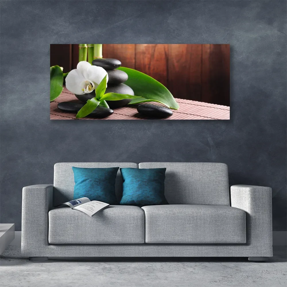 Tablou pe panza canvas Pietrele de flori Frunze Floral Alb Negru Verde