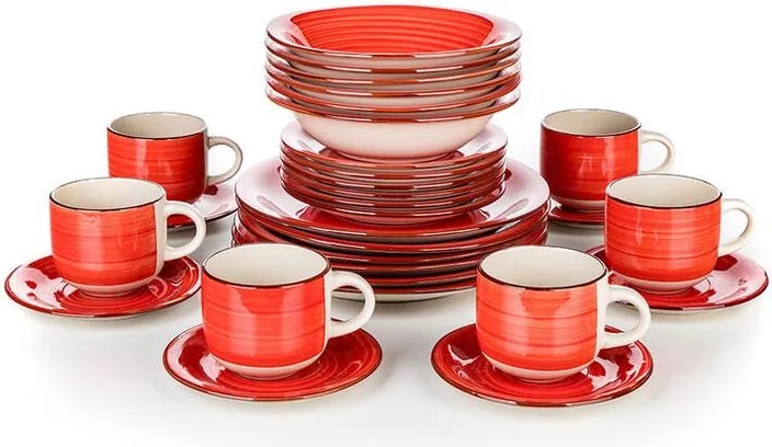BANQUET Set de masă ceramic SPIRAL RED 30 piese