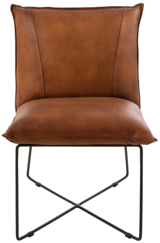 Set 2 scaune din piele artificiala cu cadru metalic maro