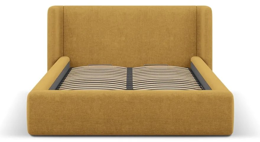 Pat matrimonial galben muștar tapițat cu spațiu de depozitare cu somieră 160x200 cm Jason – Windsor &amp; Co Sofas