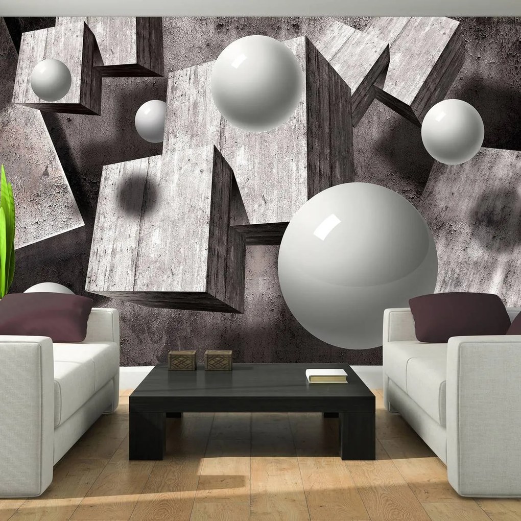 Fototapet - Elemente 3D geometrice gri (254x184 cm)