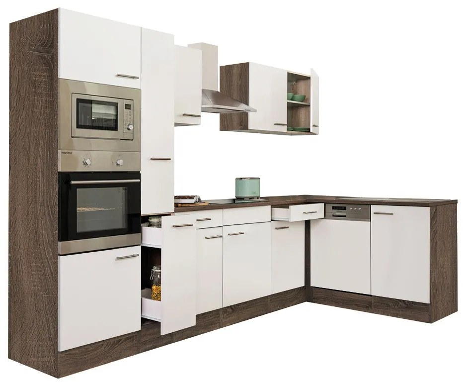 Mobilă de bucătărie de colț Yorki 310, corp din stejar Yorki, cu față alb satinat