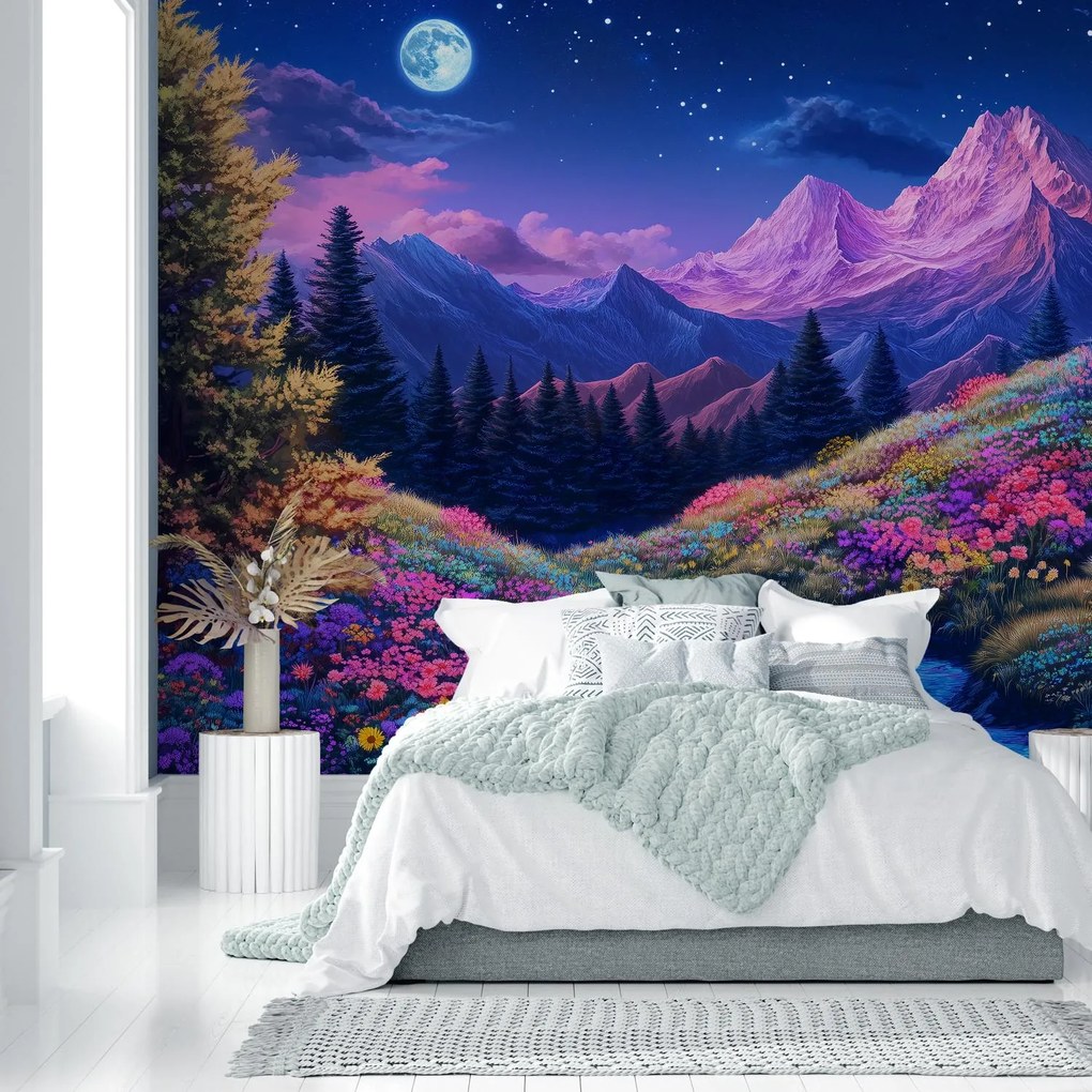 Fototapet - Peisaj violet în luna plină (147x102 cm)