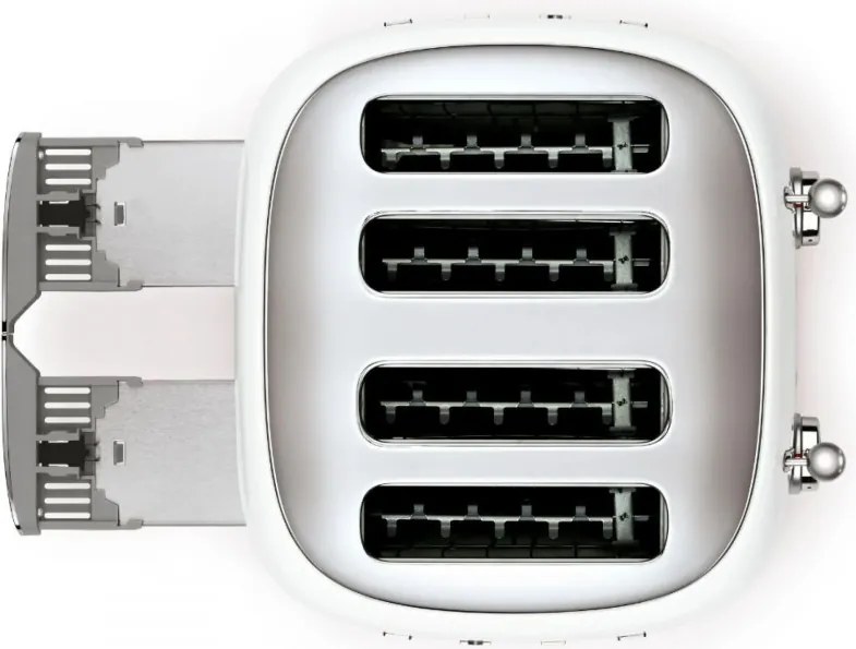 Prăjitor de pâine SMEG 50's Style TSF03WHEU, 2000 W, 4 felii, 6 niveluri, Tava pentru firimituri, Cablu integrat, Oțel inoxidabil, Alb