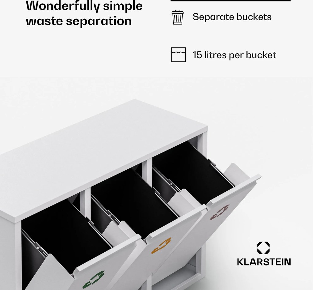 Klarstein Ordnungshüter 3, coș de gunoi, 45 litri, 3 coșuri de reciclare, montare pe perete
