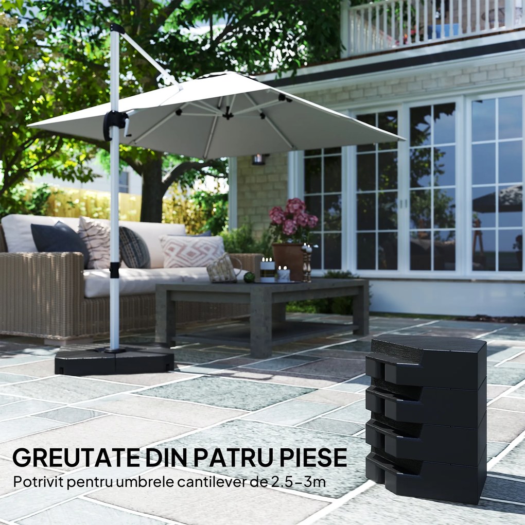 Outsunny Set de 4 Greutăţi pentru Umbrelă din HDPE cu Efect de Lemn, 80x80x13 cm, Negru | Aosom Romania