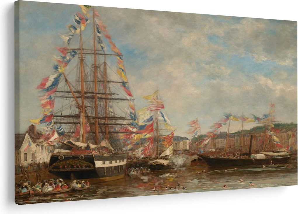 Tablou - Eugène Boudin, Festival in the Harbor of Honfleur, reproducere (90x60 cm)