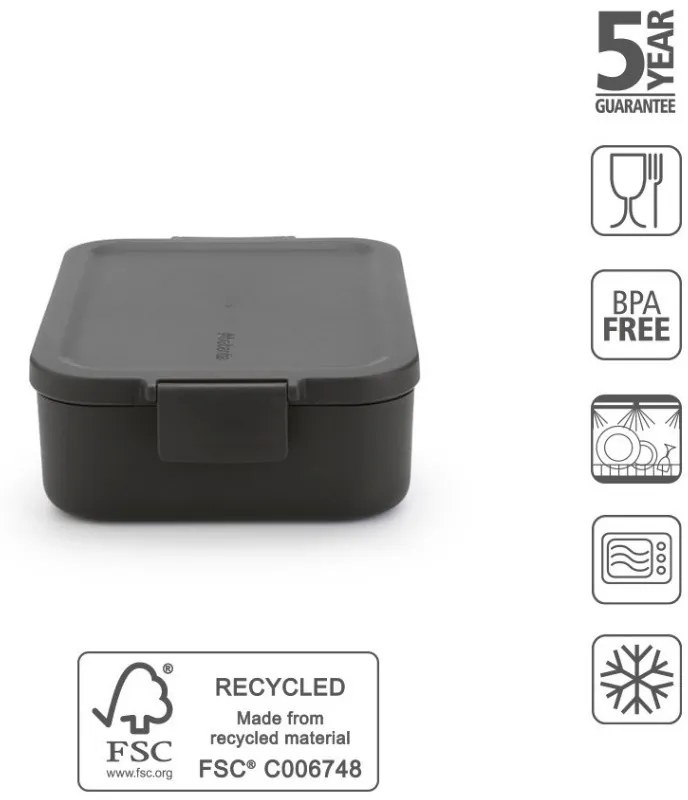 Cutie alimentara Brabantia Make&Take 1006281, 1.1 L, Fara BPA, Gri inchis