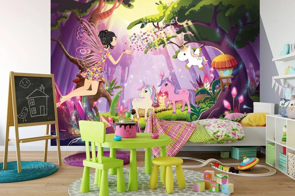 Fototapet - Zână și unicorn (152,5x104 cm)