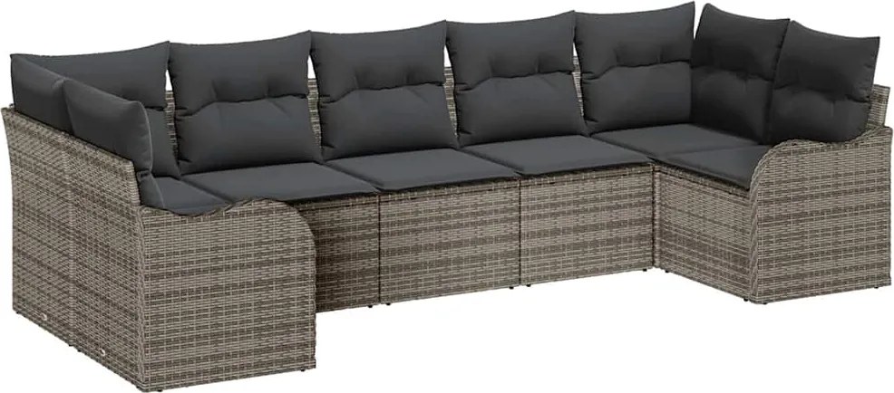 vidaXL Set de canapele pentru grădină cu pernă 7 pcs Gri Rattan poli
