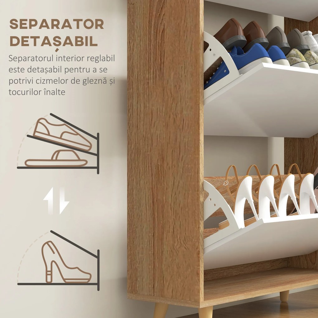 HOMCOM Dulap pentru Pantofi cu Economie de Spațiu cu 3 Sertare și Raft Reglabil, Suport Subțire pentru, 72x24x119 cm, Alb | Aosom Romania