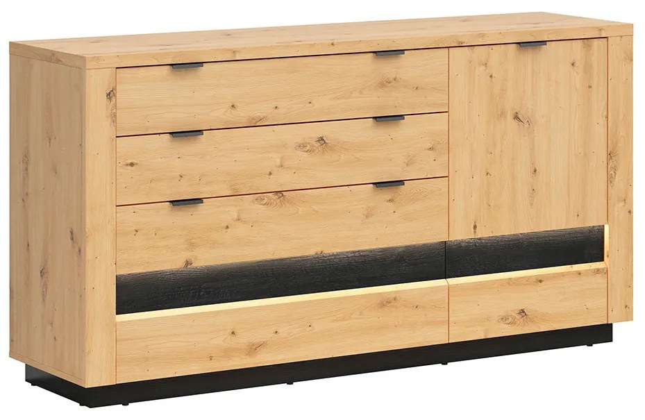 Comodă Ostia KOM1D4S (Stejar artisan + Stejar negru) (cu iluminat LED). 1025968