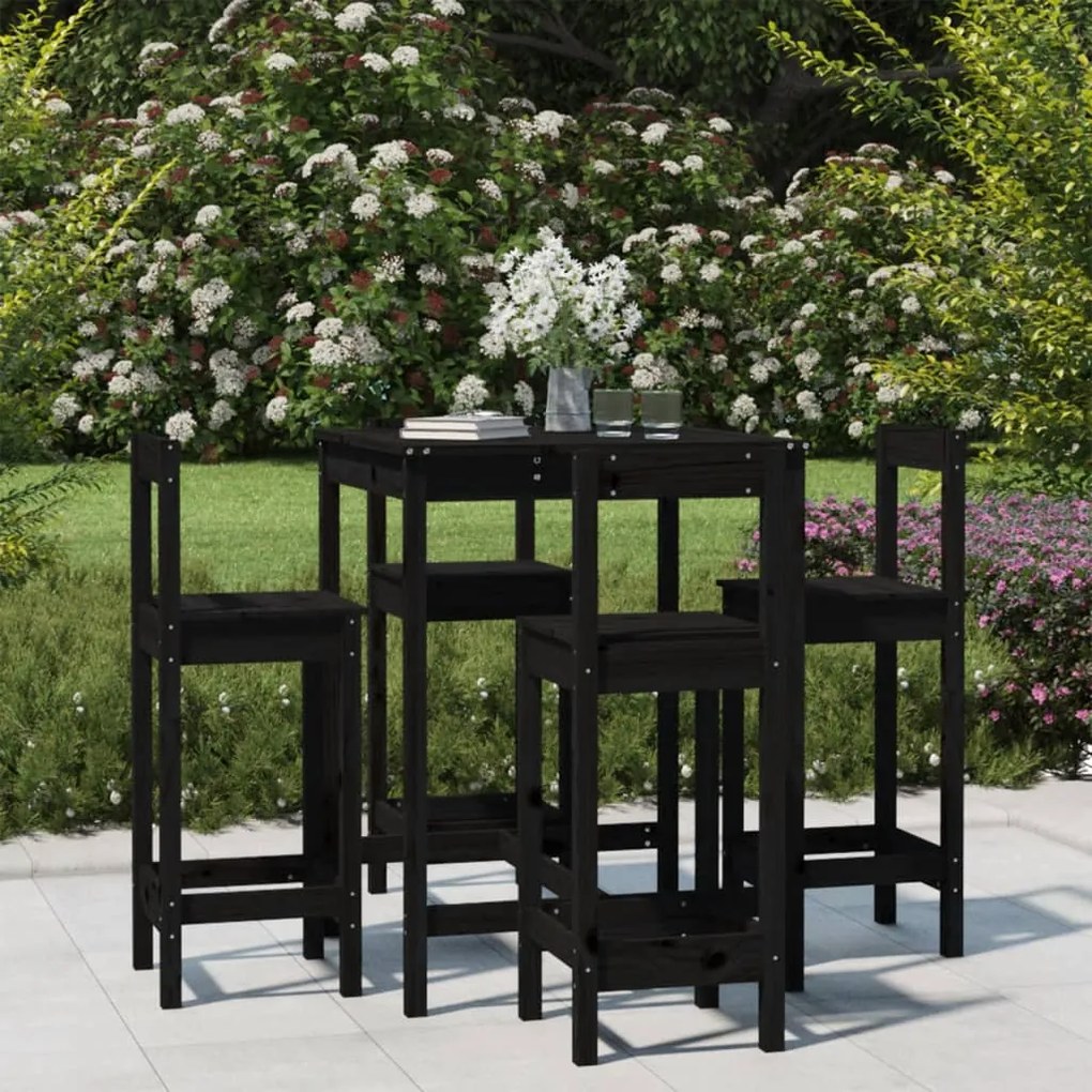 vidaXL Set mobilier bar de grădină, 5 piese, negru, lemn masiv de pin