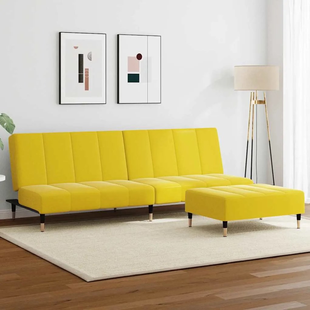 vidaXL Canapea extensibilă cu taburet, 2 locuri, galben, catifea
