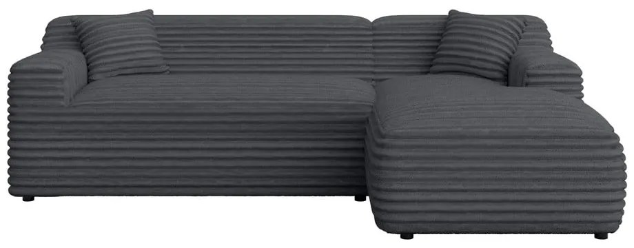 Colțar gri închis cu tapițerie din catifea reiată (cu colț pe partea dreaptă, cu șezlong) Martin – Ropez