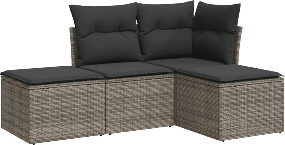 vidaXL Set canapea de grădină cu perne, 4 piese, gri, poliratan