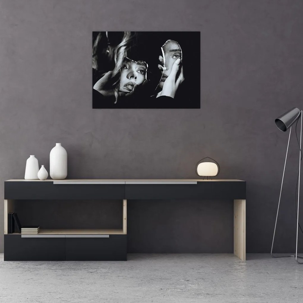 Tablou pe sticlă - Privind în oglindă (70x50 cm)