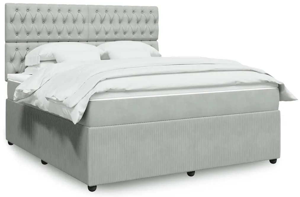 vidaXL Pat box spring cu saltea, gri deschis, 180x200 cm, catifea