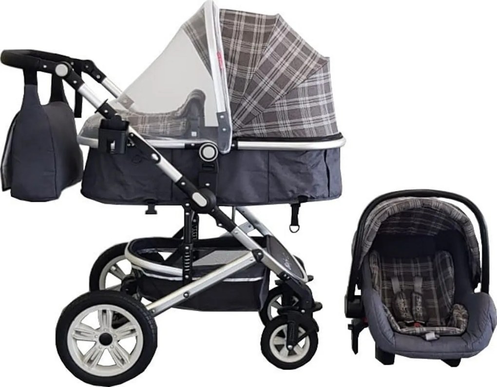 Carucior nou nascuti 3 in 1 Baby Care™ PRO 530 , Cu geanta bebe, Cadru Aluminiu Gold, Amortizoare, Roti din cauciuc plin AVE, Landou, Scoica auto,