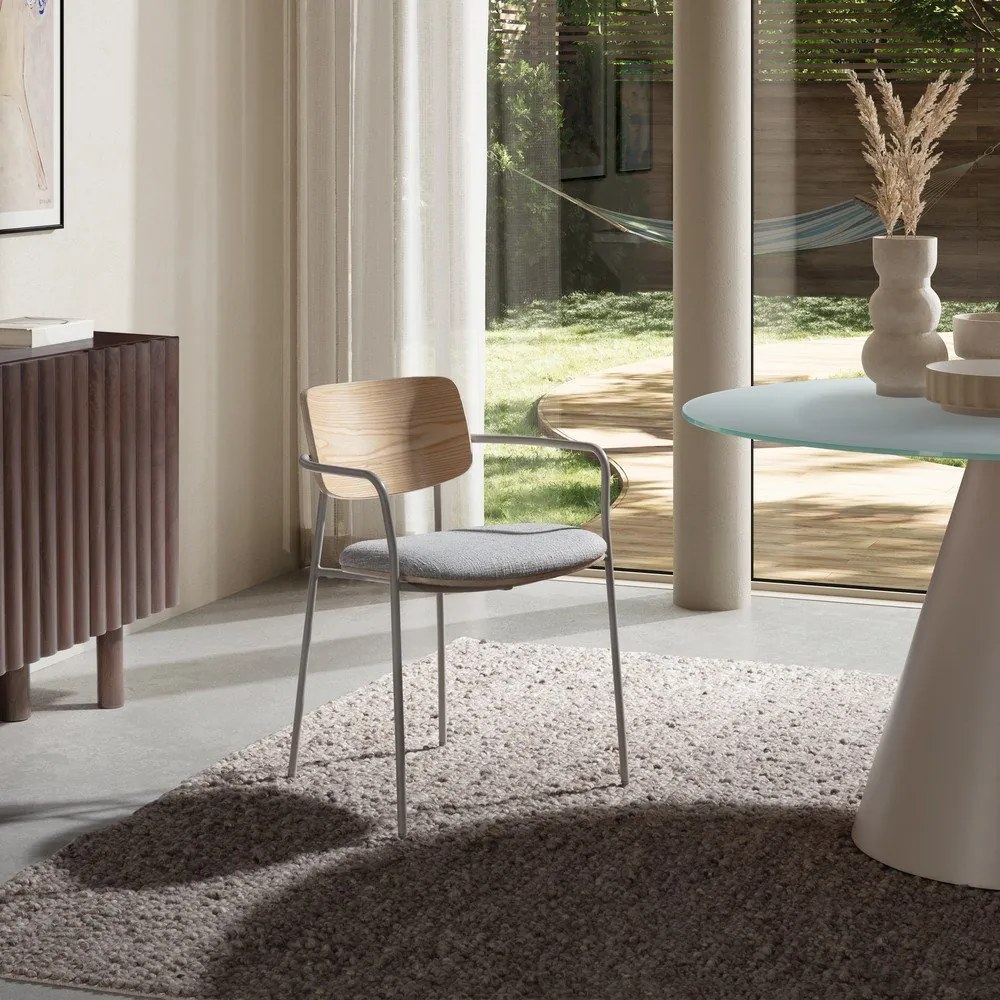 Set de scaune de sufragerie gri deschis/în culoare naturală cu cotiere tapițat Nour – MOME