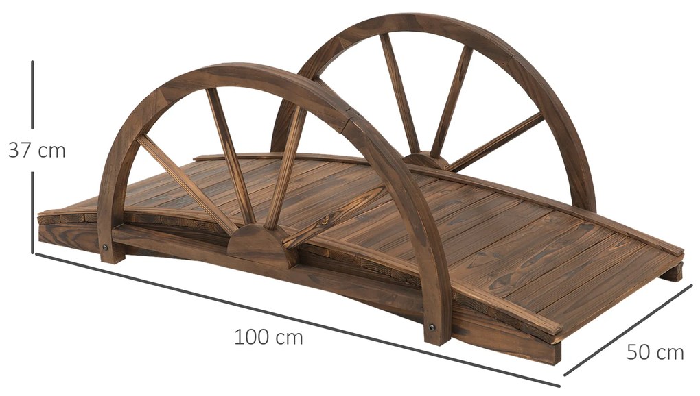 Outsunny Pod de grădină din lemn, cu balustradă la jumătate de roți și o capacitate de 150 KG, 100 x 50 x 37 cm, maro | Aosom Romania