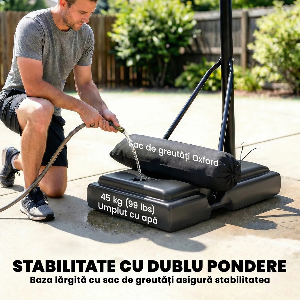 SPORTNOW Coș de Baschet Exterior Reglabil pe Înălțime 135-305 cm, Coș de Baschet cu Roți, Bază Umplibilă, Sac de Greutate, Panou Rezistent, Portabil pentru Interior și Exterior, Negru | Aosom Romania