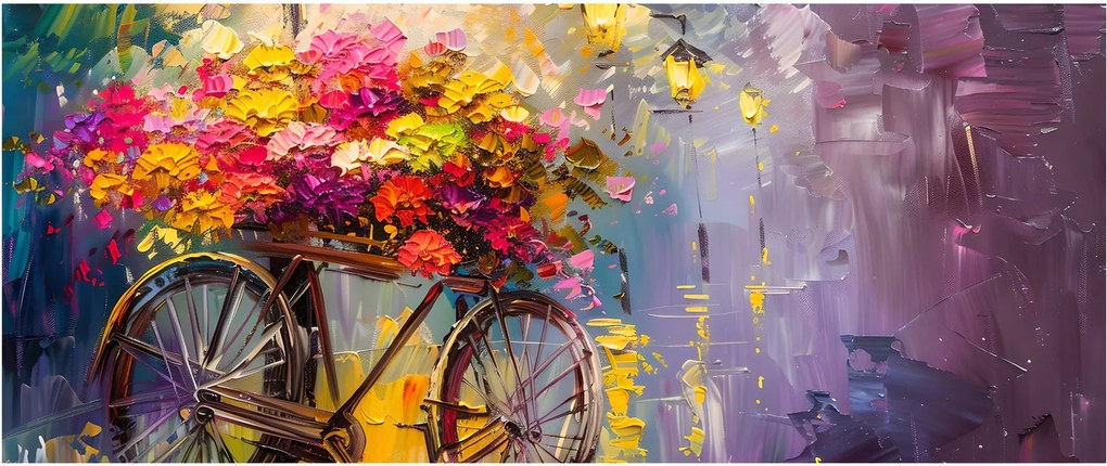Tablou - Roată cu flori (120x50 cm)