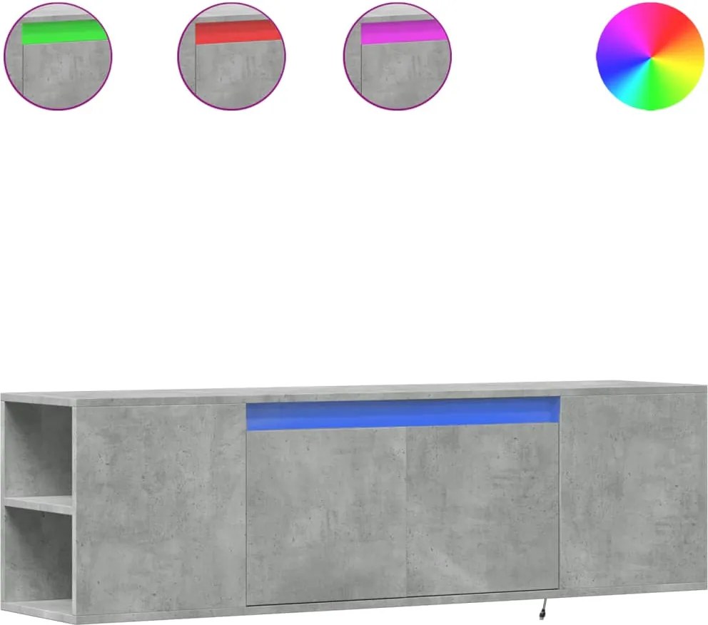 vidaXL Dulap TV de perete cu lumini LED, gri beton, 135x31x39,5 cm